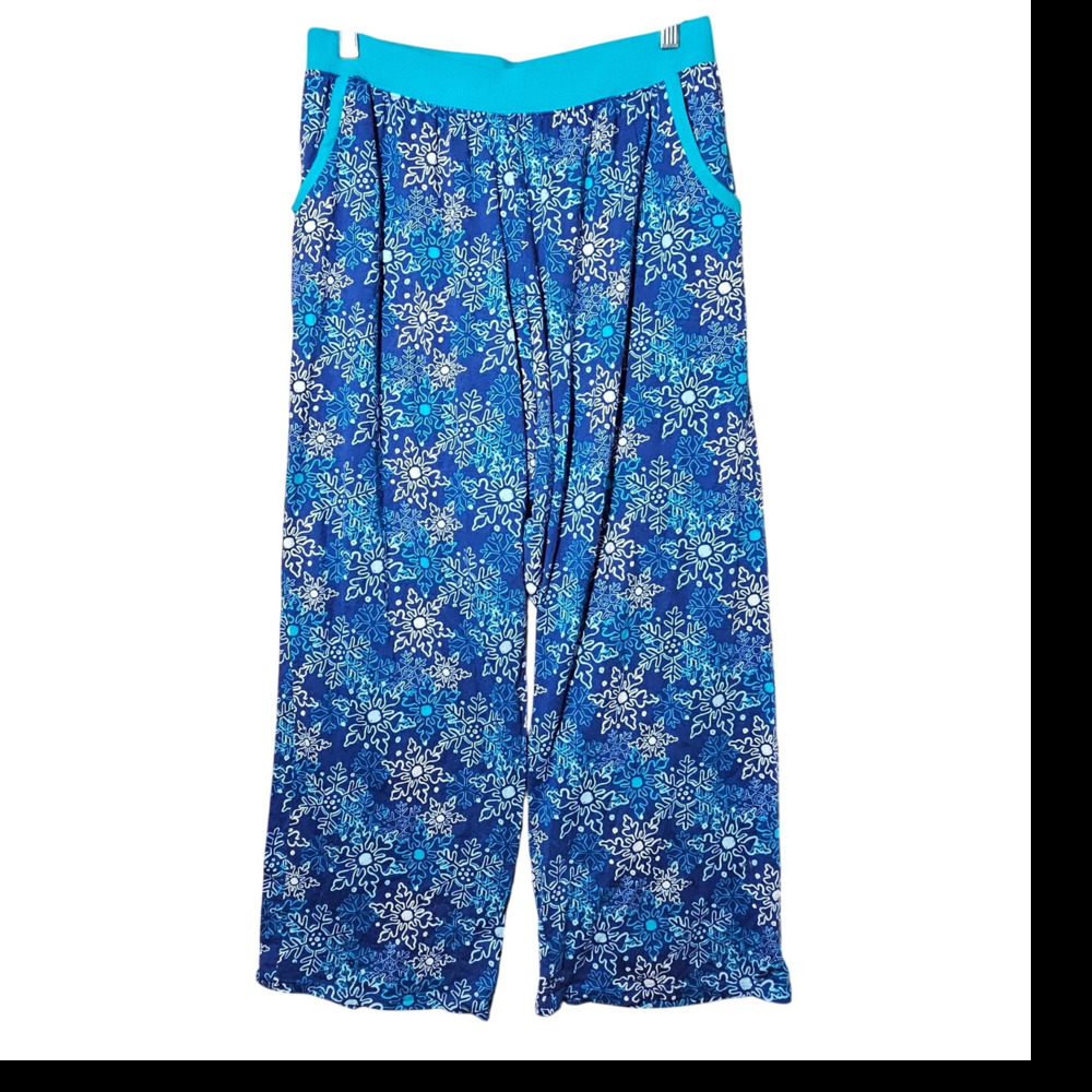Snowflake Print Cotton Blend Lounge Pants with Pockets Size 18